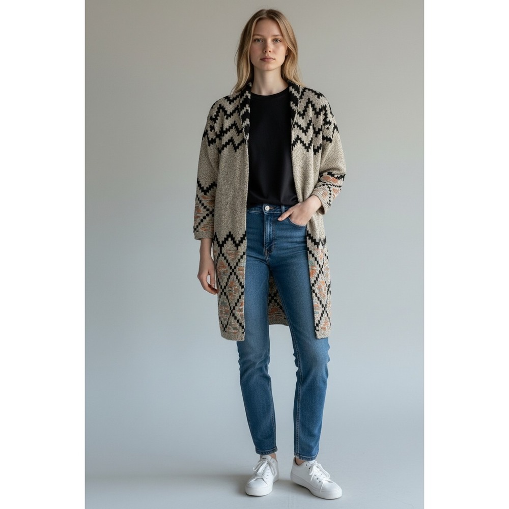 Linda Anderson Long Cardigan Womens S Desert Horizon Shawl Type Beige Southwest - Picture 2 of 9